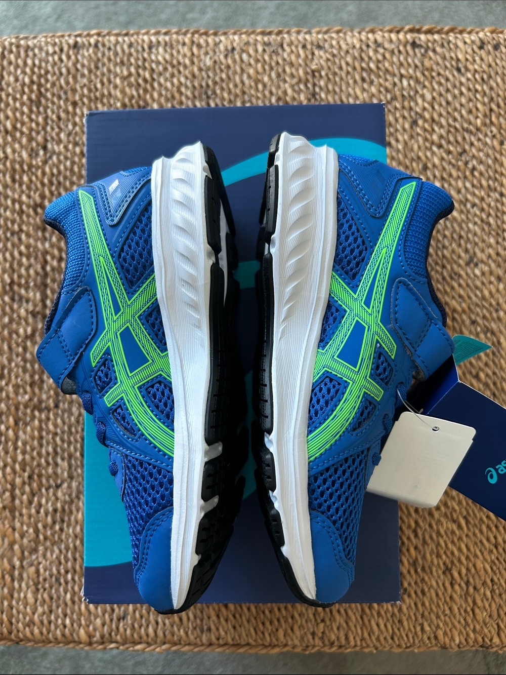 Asics Jolt 2 PS Navy Blue & Bright Green Kids Velcro Athletic Sneakers - Picture 4 of 7